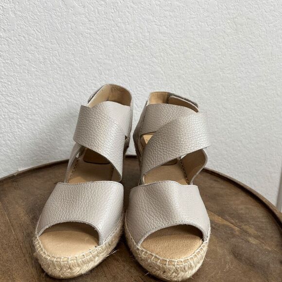 Kanna Beige Leather Espadrille Wedge Heeled Strappy Sandals Women's Size 40 10 - Picture 3 of 7
